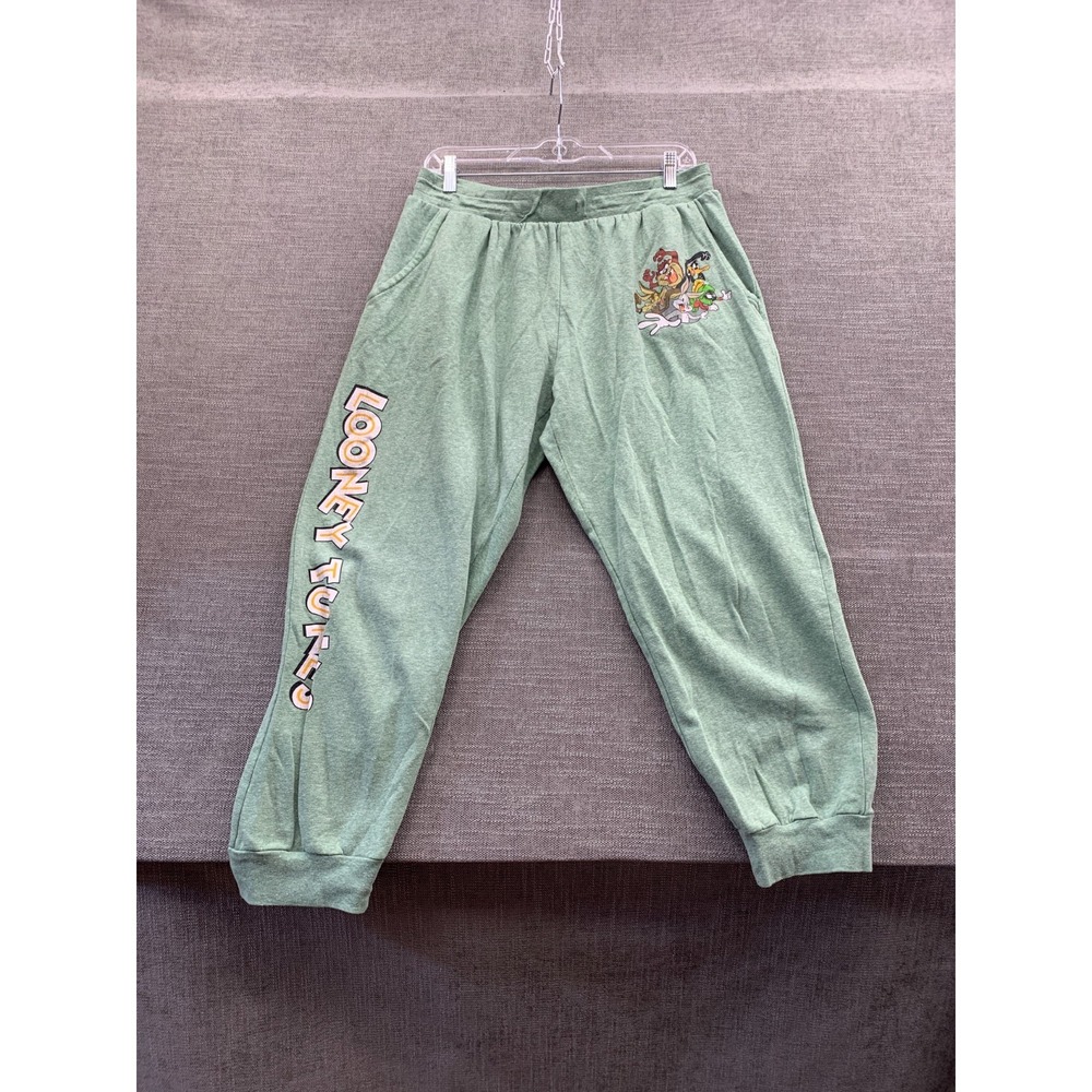Looney Tunes Jogger Sweatpants Women 2XL Green Bugs Bunny Taz Daffy Duck Cropped